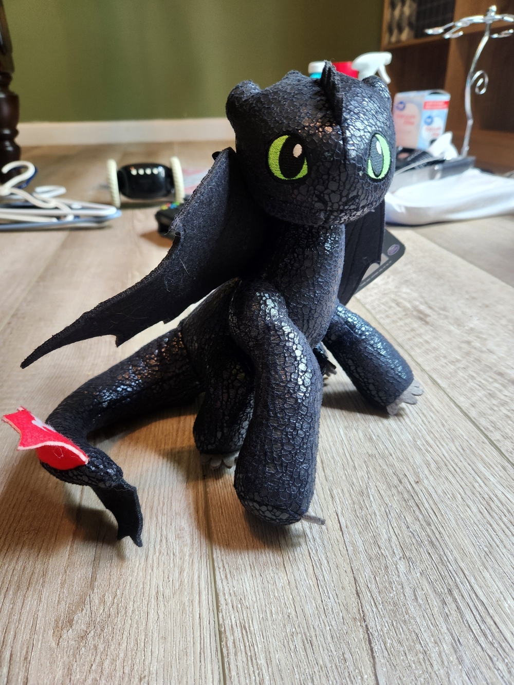 Toothless Plush Dragon with Green Eyes - Black